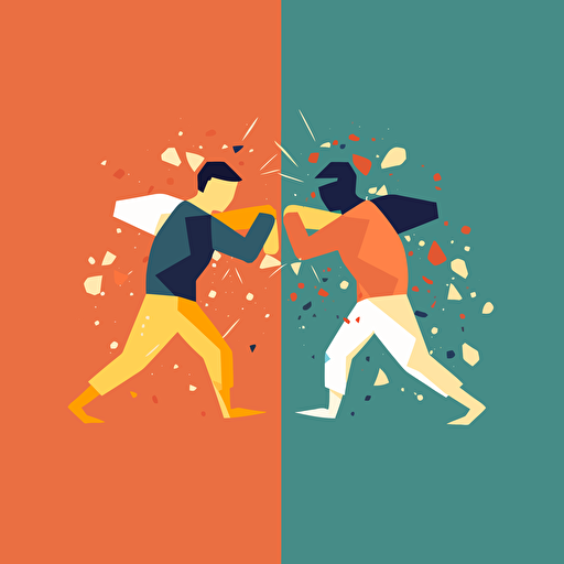 two seringes clash eachother, flat design, vectorial style, simple colors, logo, unicolor background,