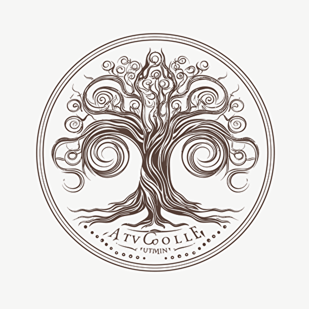 logotype for a brand with a spirutal tree, vector, art, white background, alex grey style