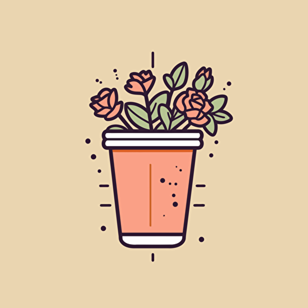 Vector illustration coffee cup with flowers illustration, in the style of patrick caulfield, muted colors, simple line drawings, bill traylor, pseudo, nostalgic, hinchel or sticker white bakcground
