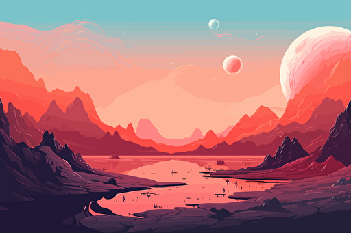 panorama on a planet, vector art, flat colors, pastel colors, minimalistic,