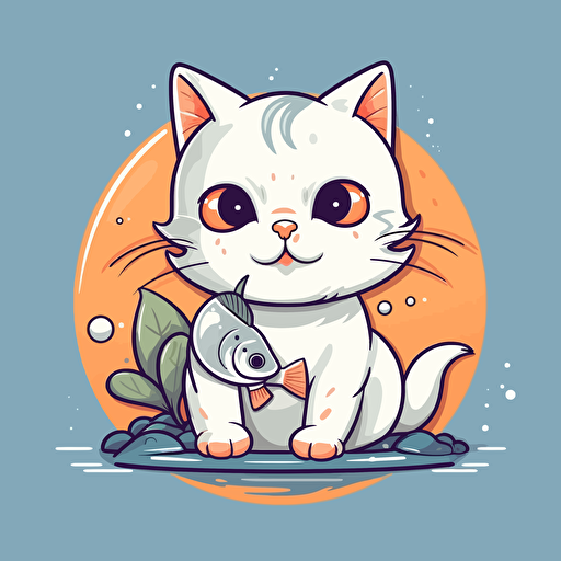 cute cat eating fish, in Cartoon Style, vector