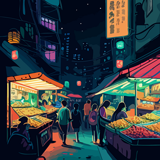 colorful vector art, multiverse of taiwanese night market