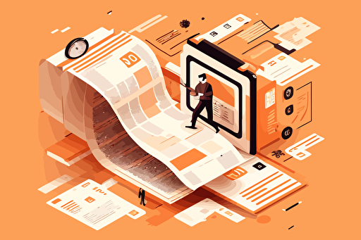 create a featured image of a blog article about intelligent document processing that is accurate, saves hours of manual data entry with high volume of data. The image should evoke a sense of time and money savings with high accuracy. vector illustation, light orange background