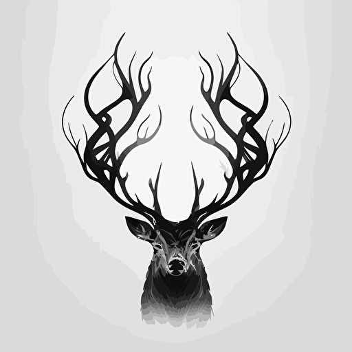 stag, symmetrical horns, black and white, minimalist, simple, vector, no background — stylize 50