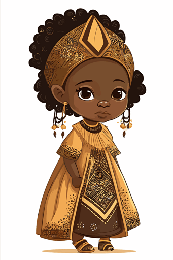 cute princess of a fictional african kingdom wearing national garment, pdf vector drawing, doodle style