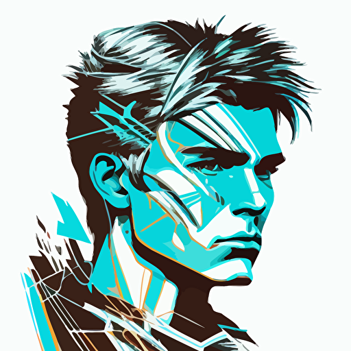 vector image of male face, futuristic style, two-tone
