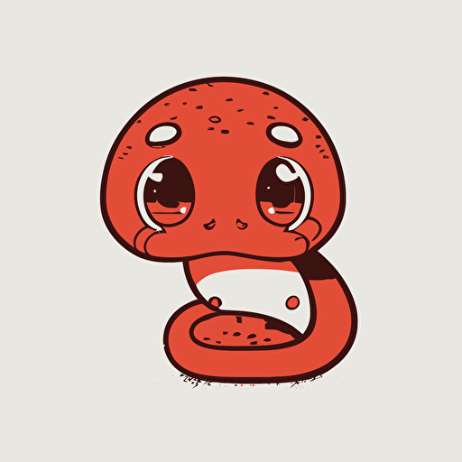 cute red snake kawaii style, vector, white background, cute facial expression