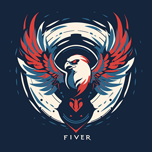 vector 2d logo sample symmetrical fenix, white,red and blue, in background white