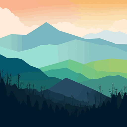 simplistic vector art, smoky mountains National park, colorful and minimalist,smoky mountains scenic landscape