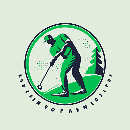 brand identification symbol. man swining golf club while playing golf. vector minimal logo, simple. green logo theme. circle.