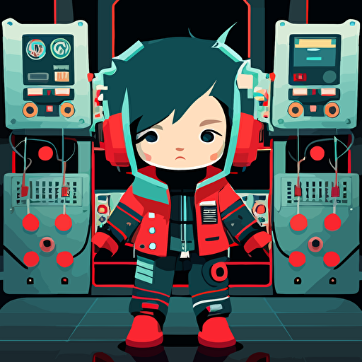 anime toddler boy in a robot suite , simple, vector
