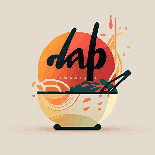 abstract logo, combination mark, text is “AIΩ“, a bowl of ramen with meat and vegetables, abstract,vector, simple, flat, plain,smooth, low detail, minimal, white background