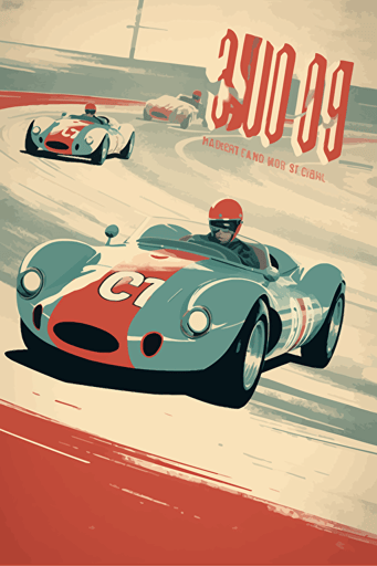 poster 1950's racing event, vector art, minimalistic, light colors,