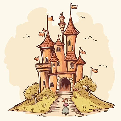 cartoon drawing vector style princess front castle