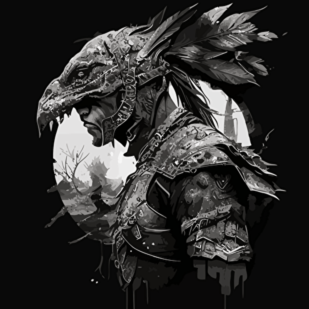 Lizard warrior clash with human warrior, vector art, scene from profile:: logo::1 grayscale color::1