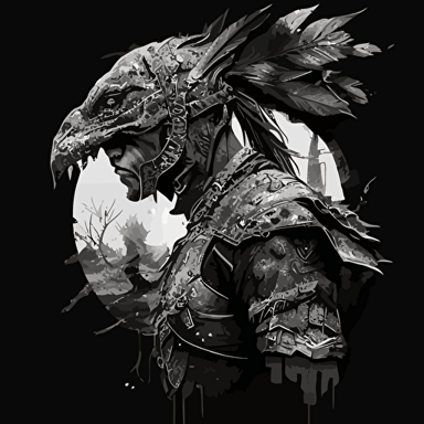 Lizard warrior clash with human warrior, vector art, scene from profile:: logo::1 grayscale color::1