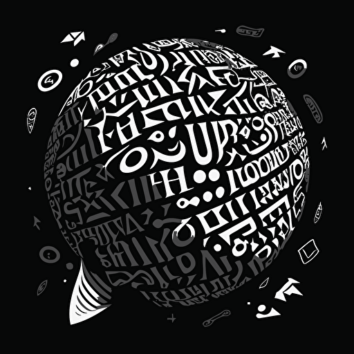 speech balloon filled with confusing runes, indicating mental confusion, black and white, vector, flat, svg, dnd style
