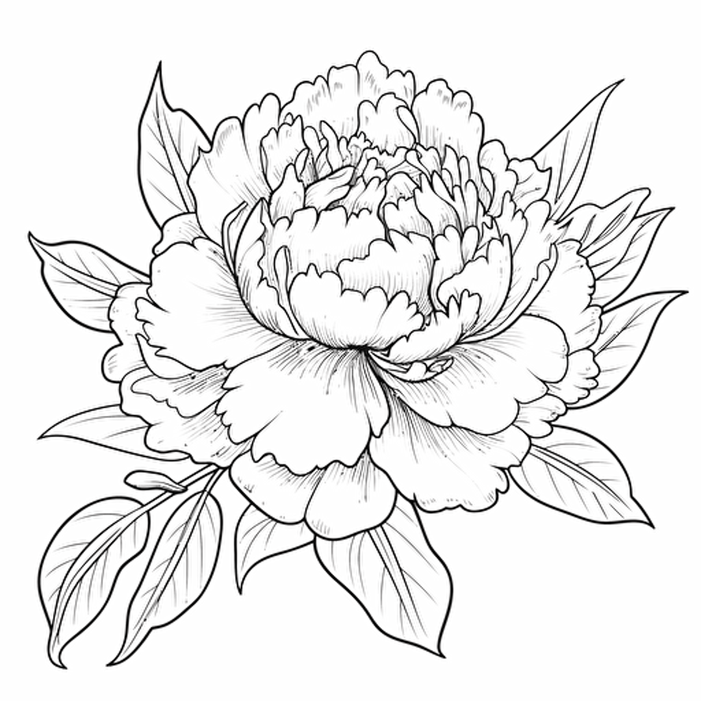 Peony flower ignorant style No Shadow. Cartoon. Coloring page. Vector. Simple.