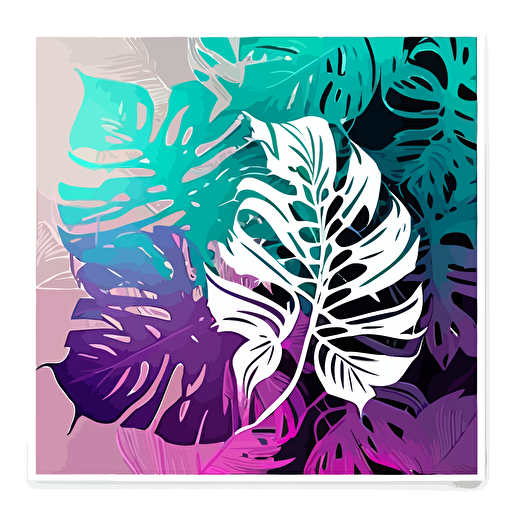 hires vector texture pattern jungle monstera leaves light theme white dominant vaporwave colors