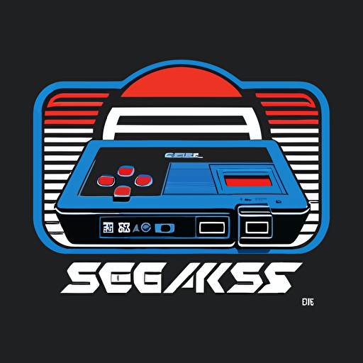Design a vector image that pays homage to Sega's classic video game console, the Sega Genesis, with a design that features the console's iconic "16-Bit" logo. The logo should be surrounded by a clever pop culture reference that incorporates elements from Sega's classic games. The design should be done in three colors, with the "16-Bit" logo in white, and the pop culture reference and surrounding elements in contrasting colors that pop against a black or dark background.