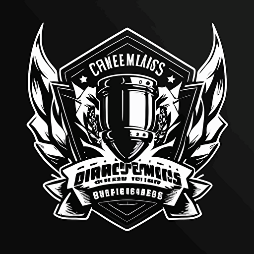 simplistic black and white vector logo for an esports club containing a trophy