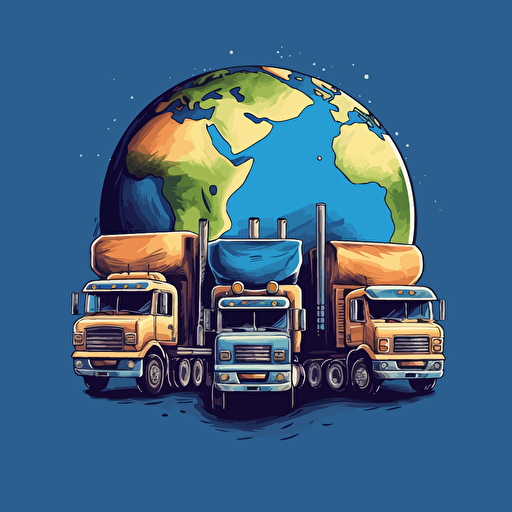a vector illustration of trucks driving on a globe