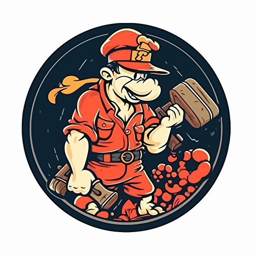 vector popeye fire fighter with an axe on a coin.