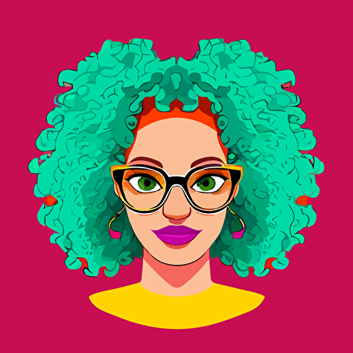 flat vector wearing glasses curly hair fashion illustration bright colors