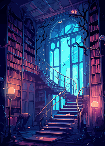 2d illustration, simple vector magical library page