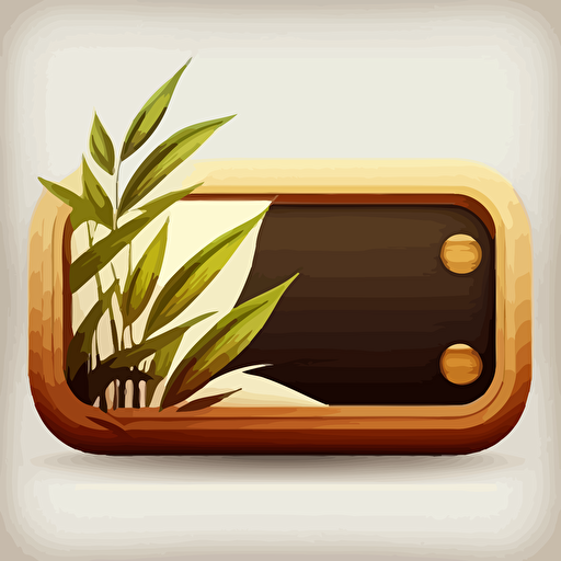 horizontal rectangular rounded button with bamboo, leaves and fire around them with room for text inside the button design vector, no background