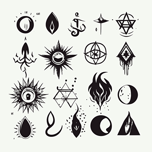 spiritual, alchemy symbols, hand drawn vector, white background, minimalist