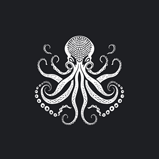 octopus, symmetric, minimalistic, logo, black white, Vector, no details, clean style