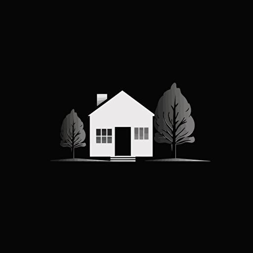 Create a modern minimalist logo of a long skinny 1 story small house, vector, black and white