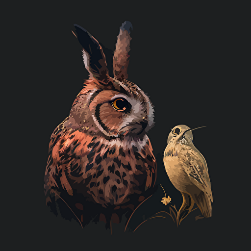 a vector image of an owl next to a hare