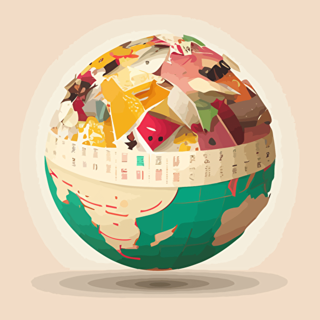 sphere covered in taiwanese food, vector art, colorful