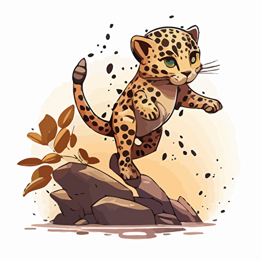 Cute teen leopard vector jumping from a rock on a white background