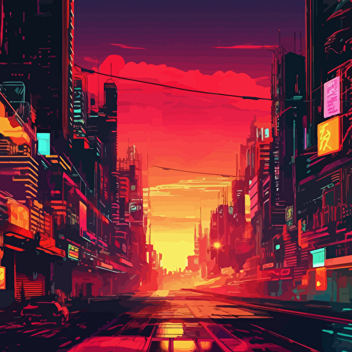 An anime landscape cyber punk red, green, yellow light vector