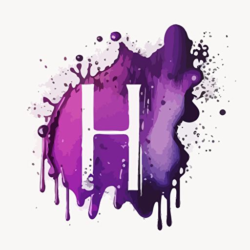 Lettermark logo of 'H', splashed water, High quality logo design, Vector, Minimal, white background, transparent background, purple color, super simple, illustration,