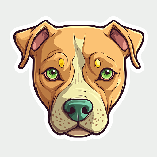 tan red nose american pitbull terrier dog with light green eyes sticker, cartoon, Vector, soft contour, White Background