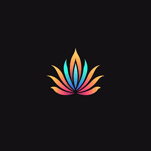 simple minimalist iconic logo of lotus flower, rainbow color vector, on black backgroung