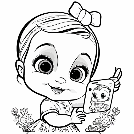 A cute baby caw, vector, black and white, coloring page, disney on selfie