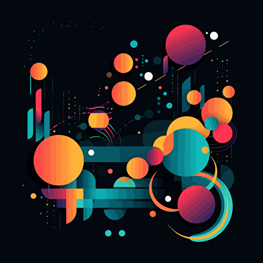 abstract composition, joyful, illustration style, celebration, vibrant emotion, minimalist, vector, black background