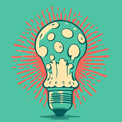 a simple 2-color vector illustration of a mushroom lightbulb in a retro 1950's style design