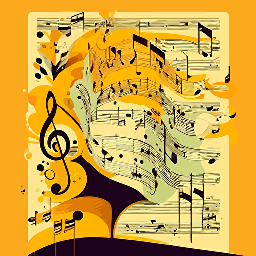 yellow Coherent vectorized cartoon sheet music ，color block