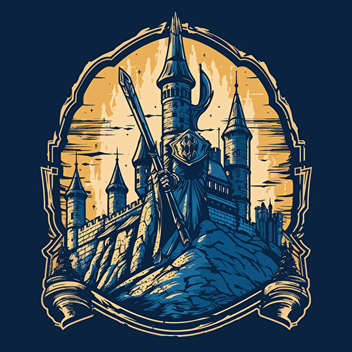 vector castle with old knight and sword logo, 5 colors