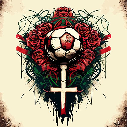 modern soccer team vector artwork with a rose, soccer ball, and a cross