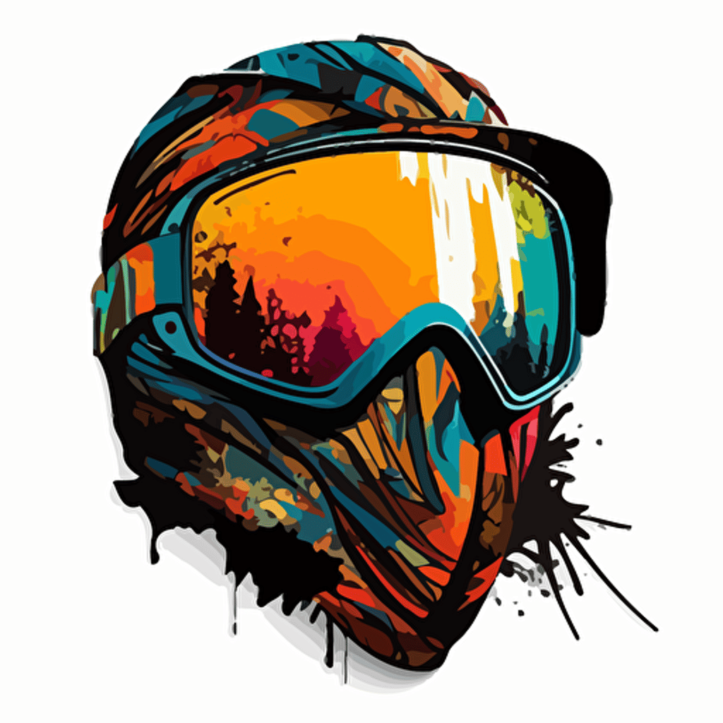snowboard mask, sticker, bright colors, vector