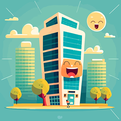 cute happy feeling business building vector cartoon vector flat