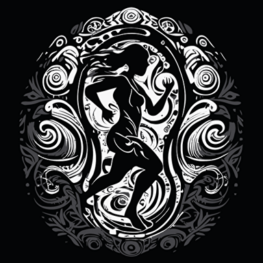 stylized ornamental beautiful fitness workout exercise vector art, psytrance, monochromatic