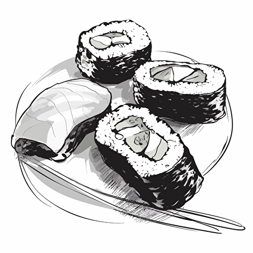 sushi, black and white, vector art, white background